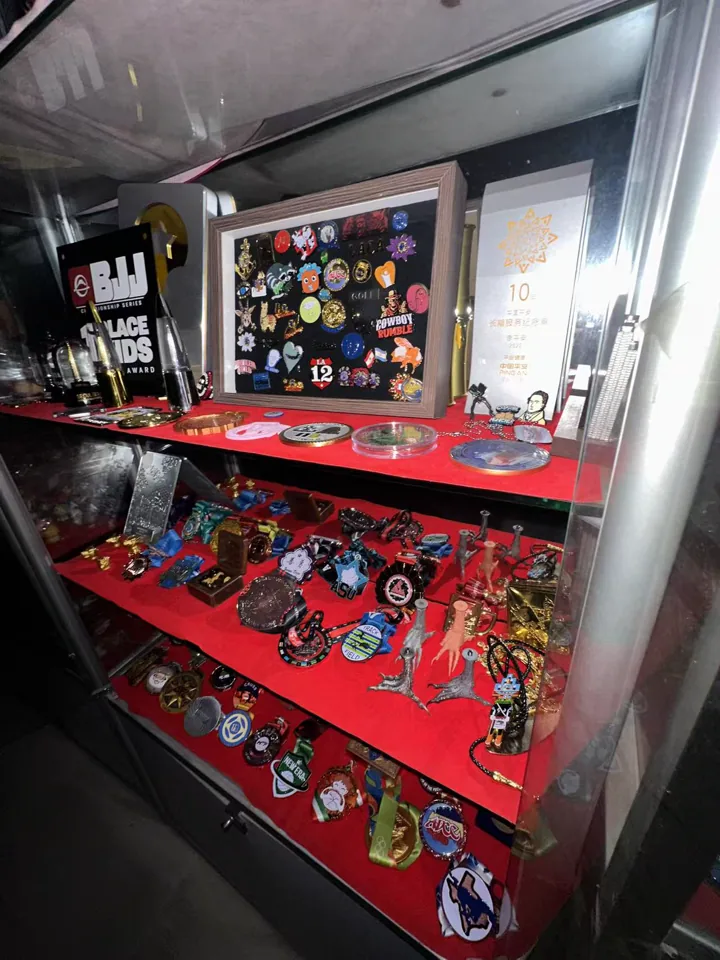 A display archive of custom badges, medals, pendants, and award samples